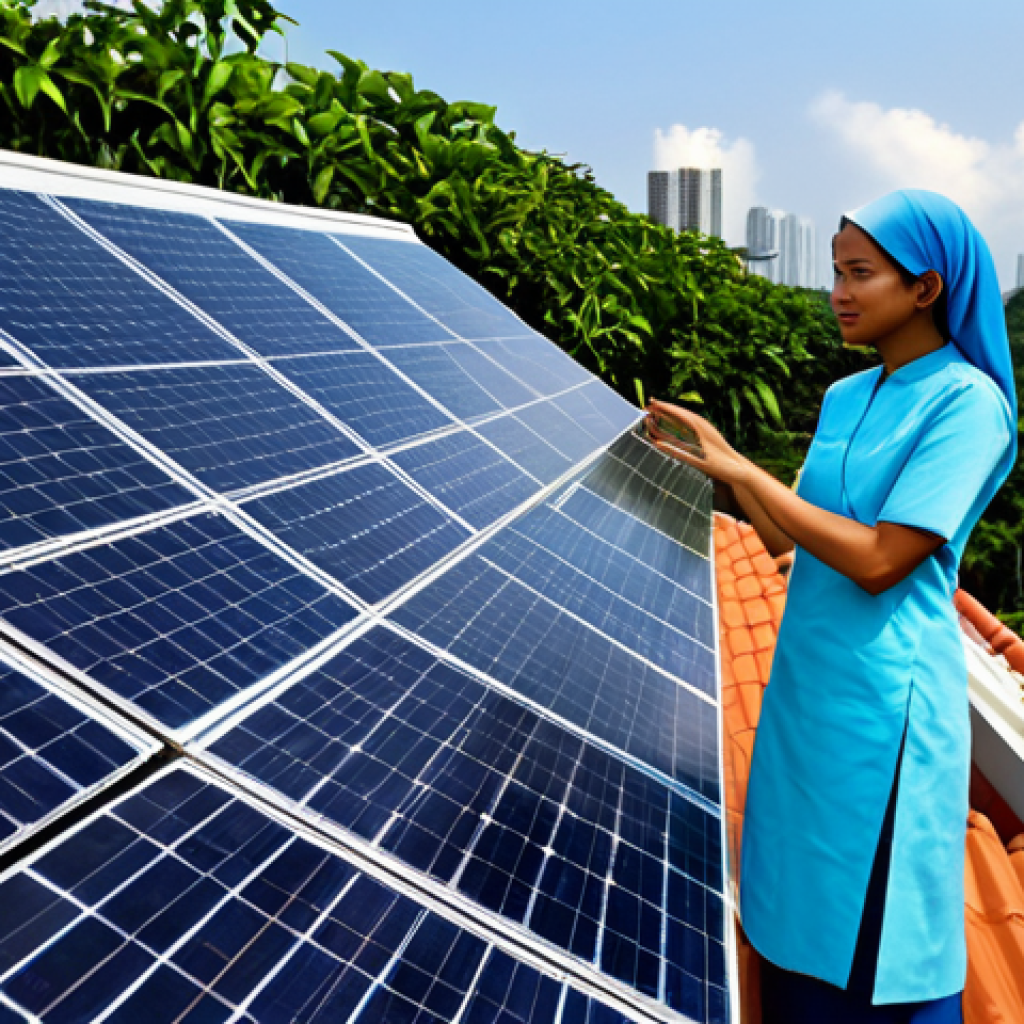 데이터 레이크를 위한 데이터 마이그레이션 방법 - ** A female engineer in a fully clothed, professional baju kurung, inspecting a solar panel array on...