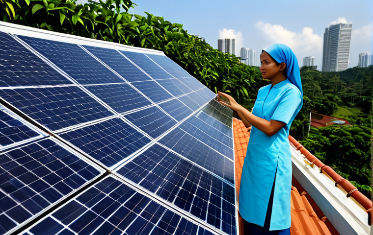 데이터 레이크를 위한 데이터 마이그레이션 방법 - ** A female engineer in a fully clothed, professional baju kurung, inspecting a solar panel array on...