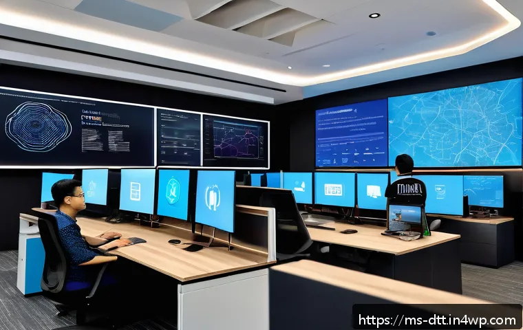 데이터 레이크 설계에서의 기술 스택 선택 - A modern Malaysian office environment with diverse IT professionals collaborating around large digit...